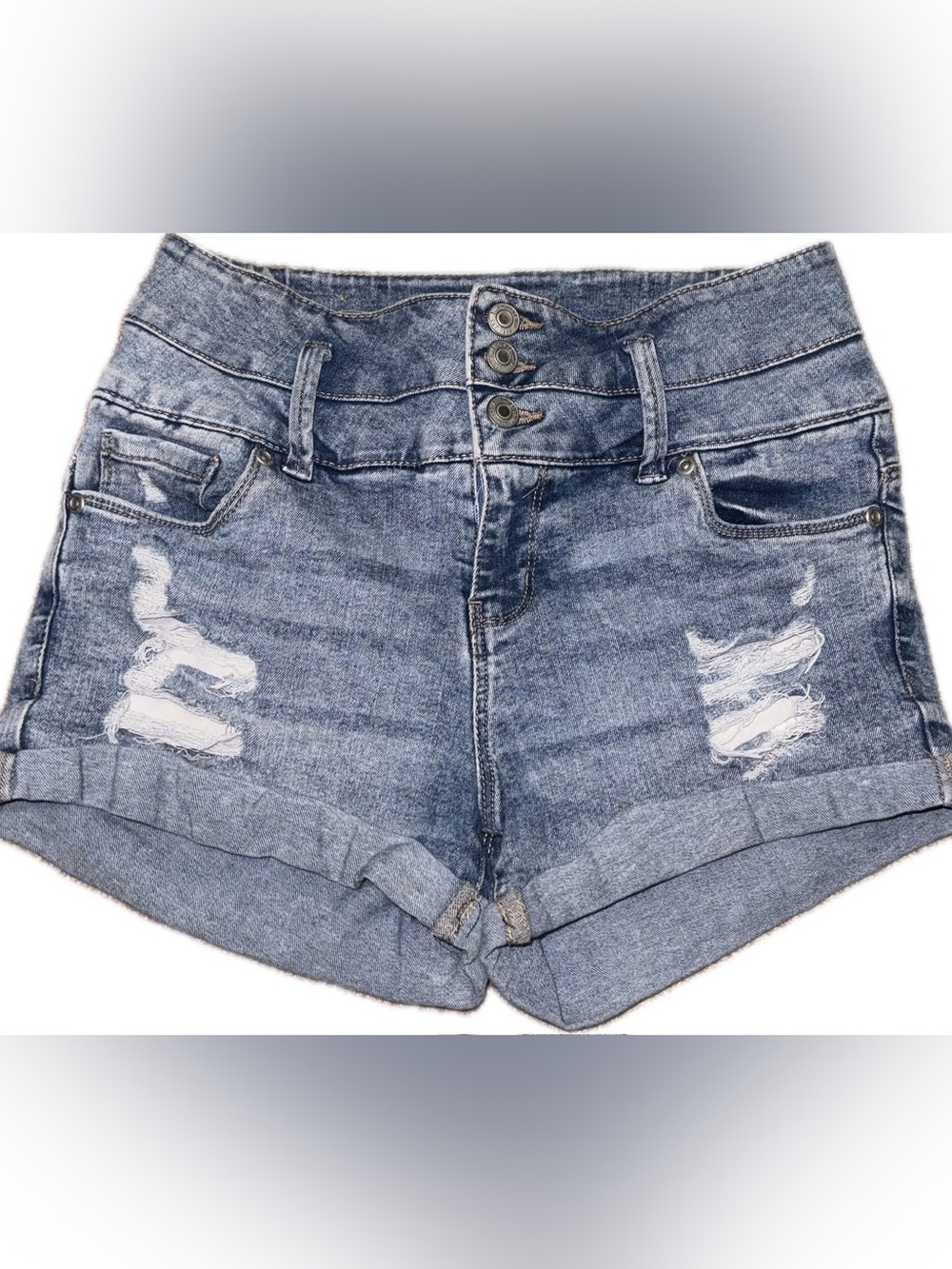 Bluenotes Light Blue Triple-Button Distressed Denim Shorts